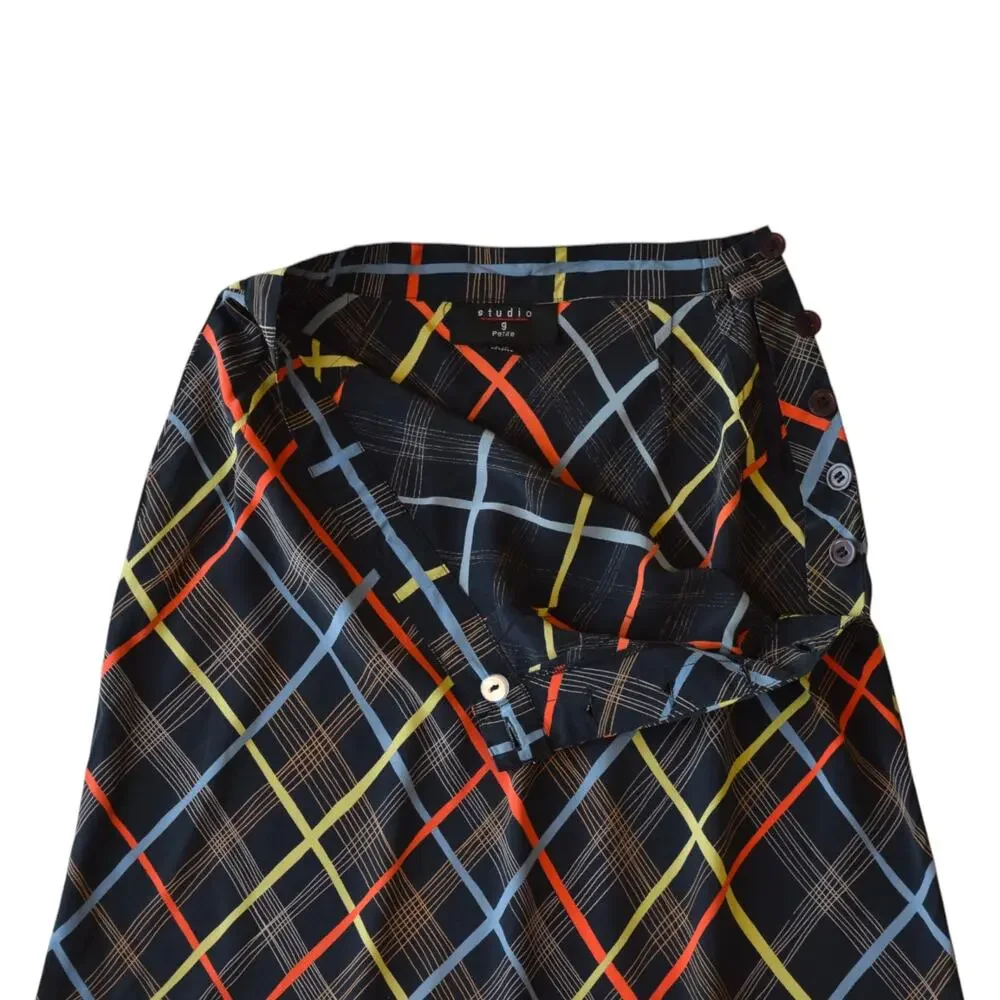 Vintage 100% Silk Plaid A-Line Midi Skirt Size XS 24